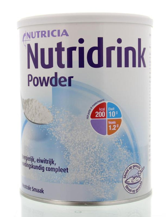 Nutridrink Neutraal powder medical diet food in a 670g container, neutral flavor, for medical nutritional support.