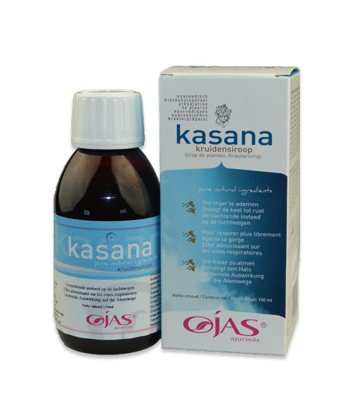 Ojas Kruidenpreparaten Kasana bottle, 150ml herbal supplement with natural ingredients and herbal packaging.