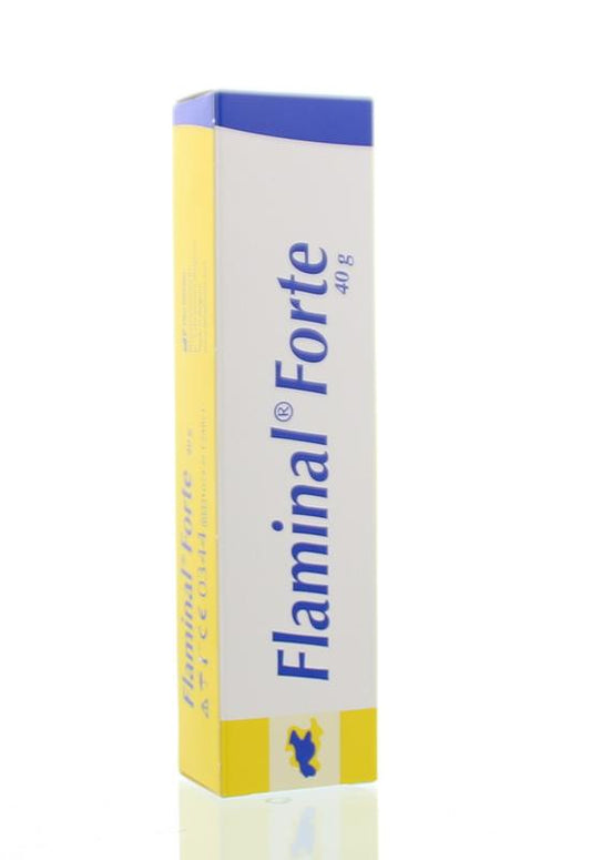 Flaminal Forte gel for burns, 40g, in a tube, with packaging showing the Flaminal brand name and burn treatment label.