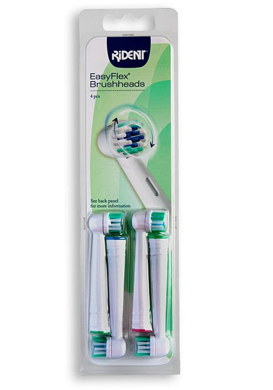 Rident toothbrush set with four white and blue manual toothbrushes, soft bristles, for effective oral cleaning.