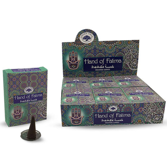 Green Tree Kegelwierook hand of Fatima incense sticks, 10 pieces, traditional herbal incense for spiritual and aromatic use.