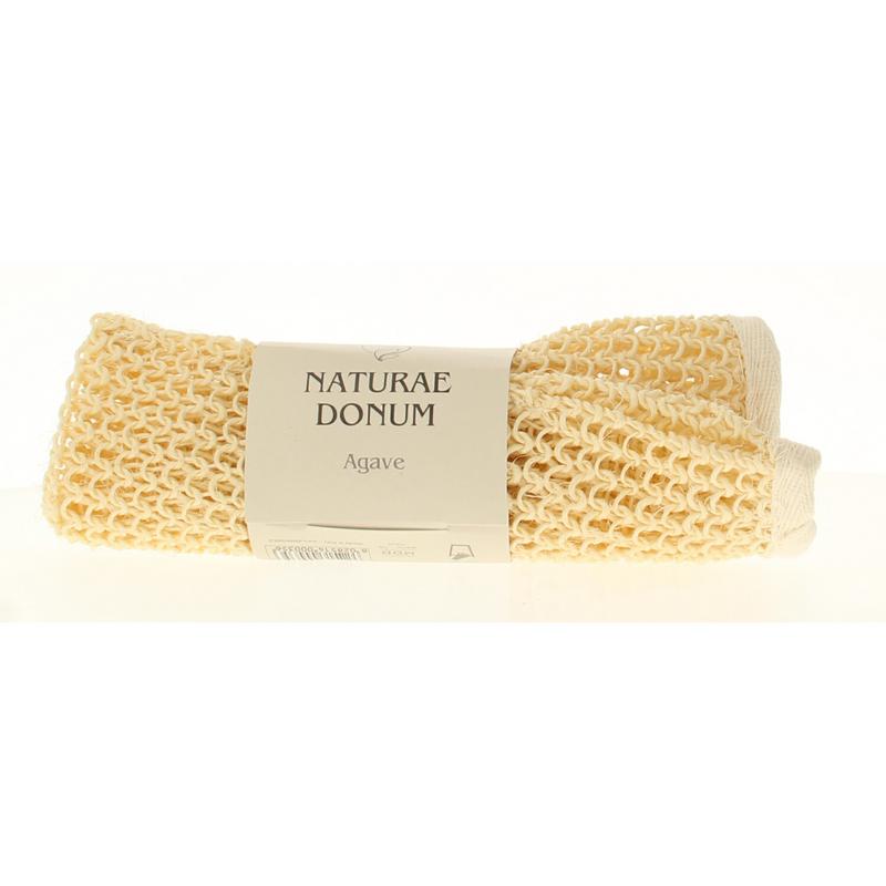 Natural and descriptive alt text for the image: Sisal hand scrub glove by Naturae Donum, made of 100% natural fiber, ideal for body exfoliation.