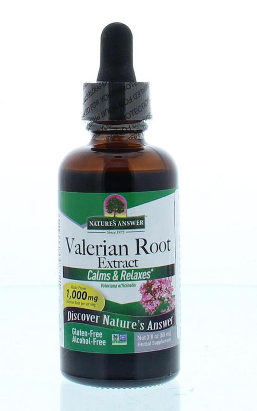 Natures Answer Valeriaan herbal extract in a 60ml bottle, alcohol-free, part of herbal supplement products.