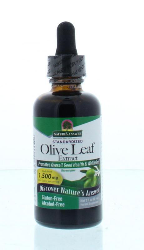 Natures Answer Olijfblad extract alcohol-free in 60ml bottle, herbal supplement with olive leaf for wellness.