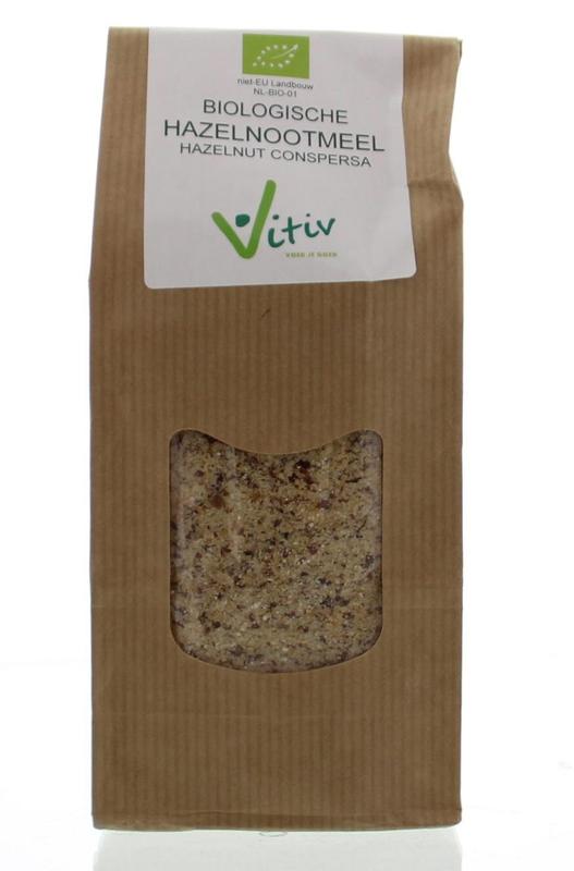 Vitiv bio hazelnut flour 250g in a resealable bag, natural and organic nut flour for baking and cooking.