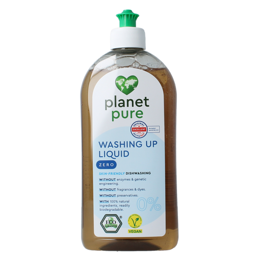 Planet Pure Afwasmiddel 0% zero dish soap in 500ml bottle, natural eco-friendly cleaning liquid for dishes