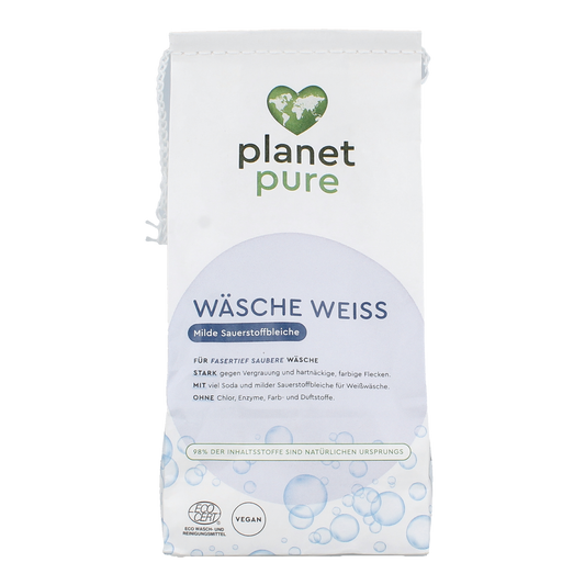 Planet Pure Vlekverwijderaar witte was wasmiddel in 450g package, effective stain remover for white clothing.
