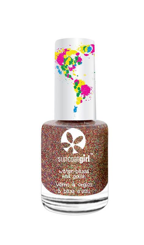 Suncoat Girl vegan disco ball nail polish bottle with sparkly, multi-colored finish, 9ml make-up product for kids.