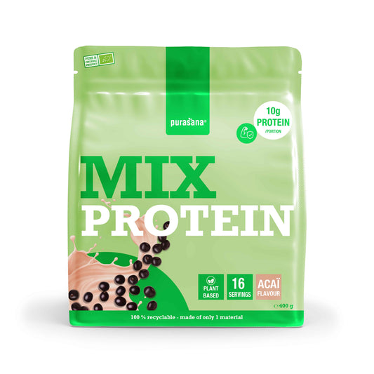 Purasana Plant Protein Mix Rode Biet Bio, 400g, natural amino acids supplement with organic beetroot for plant-based nutrition.
