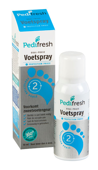 Pedifresh Fase 2 voetverzorgingspray voor langdurige zweetvoeten, 50 ml, spray voor frisse, droge voeten.