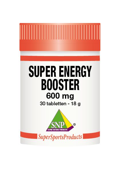 SNP Super Energy Booster multivitamin tablets, 30 count, showing the supplement packaging and tablets in blister pack.