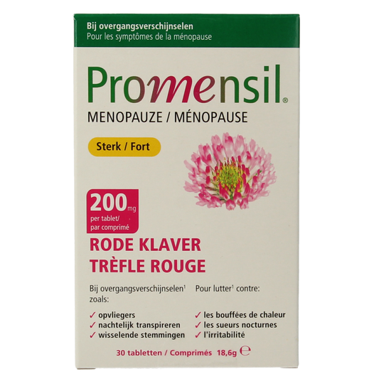 Promensil Sterk herbal supplement tablets in a blister pack, natural herbal product for women’s health.