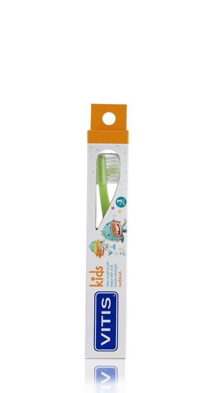Vitis kids toothbrush with soft bristles and colorful handle, designed for children's oral hygiene.