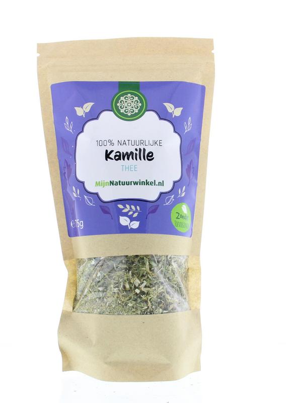 MijnNatuurwinkel Kamille kruiden in 75g package, fresh dried chamomile flowers for herbal teas and natural remedies.