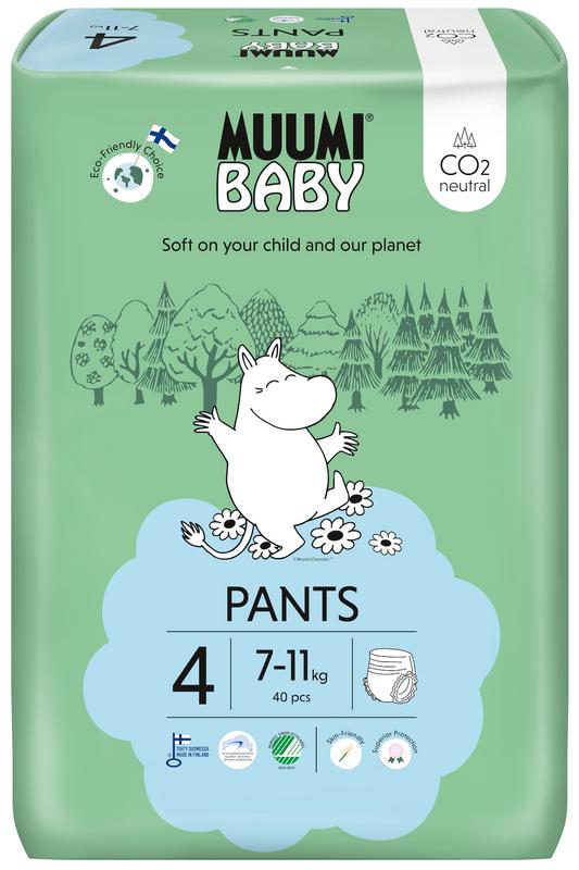 Muumi Baby diaper pants for babies weighing 7-11kg, pack of 40, soft and comfortable disposable diaper underwear for toddlers.