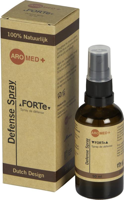 Aromed FORTe defense spray 50ml bottle for body care, with label and spray nozzle visible in the image.