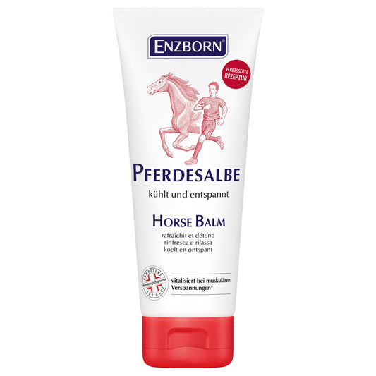 ENZBORN Horse Balm for muscles and joints, 200ml, with a cream-like texture and a natural herbal scent.