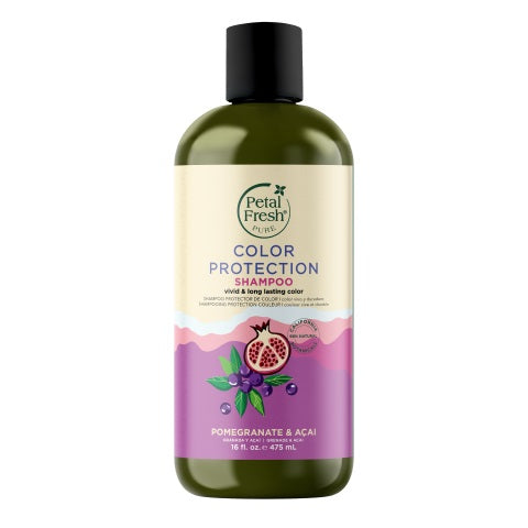 Petal Fresh Pomegranate Acai shampoo bottle for hair care, 475ml, with a vibrant label featuring pomegranate and acai berries