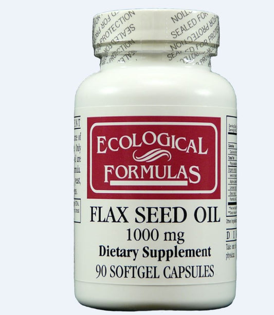 Ecological Formulas Flex Seed Oil softgels, 1000mg, Vetzuren supplement in a bottle with 90 softgels, close-up view of the product.