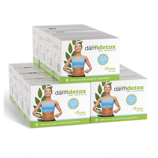 Vitamunda Darmdetox 12-daagse kuur kruidenpreparaten set with herbal supplements for digestive health, shown in the image.