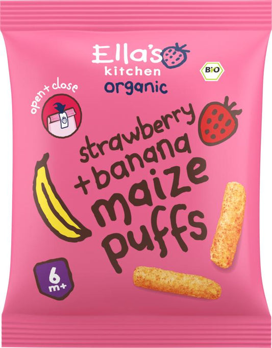 Ella's Kitchen Maize puffs aardbei/banaan 6+ maanden bio 20 Gram