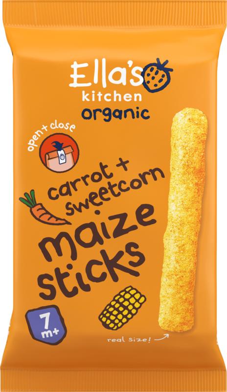 Ella's Kitchen Maize sticks carrot sweetcorn 7+ maanden bio 16 Gram