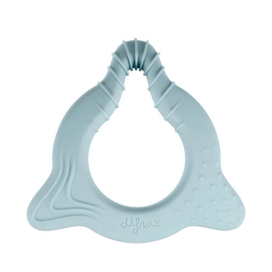 Difrax 3-in-1 baby teething ring and soft toy in natural colors, designed for soothing teething discomfort for infants.