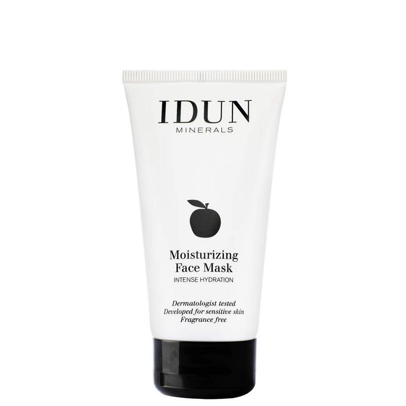 Idun Minerals moisturizing face mask in a 75ml jar, designed for facial skincare, with a creamy texture and natural ingredients.