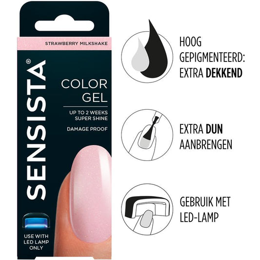 Sensista Color Gel Strawberry Milkshake make-up product in 7.5ml, featuring a vibrant strawberry milkshake color in a small tube.