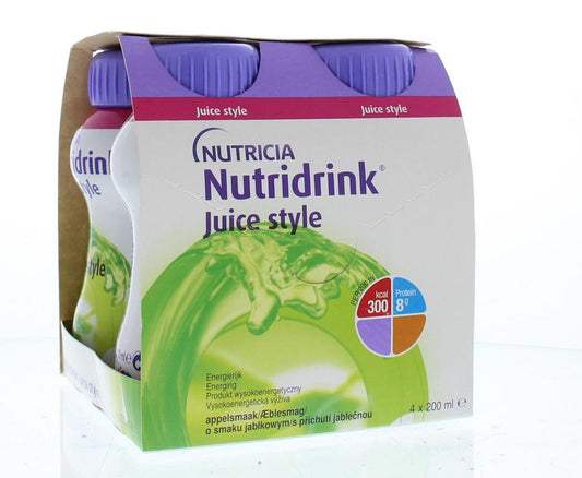 Nutridrink Juice Style Appel medical dietary supplement bottles, 4-pack, nutritious liquid nutrition for medical use