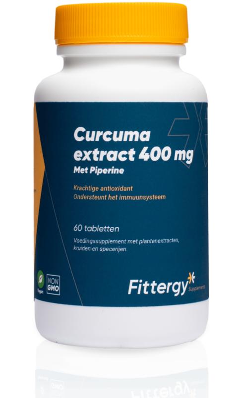 Fittergy Curcuma extract 400mg herbal supplement in a bottle with 60 tablets, natural turmeric root supplement.