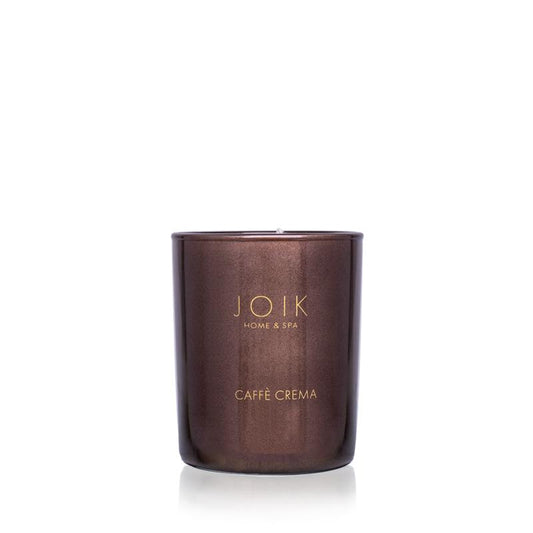 Joik Organics vegan coffee crema scented candle, 150g, showcasing the natural soy wax candle with a minimalist label.