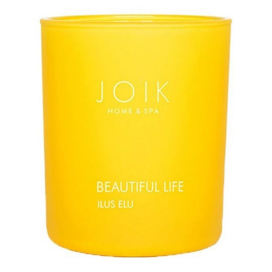 Joik Organics vegan scented candle in a 150g glass jar, featuring a natural wax finish and a lit wick, ideal for cozy ambiance.