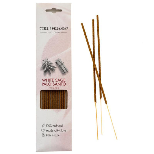 Jiri & Friends Wierook palo santo and white sage incense sticks, 15-pack, natural aromatherapy product for cleansing and relaxation
