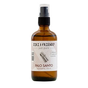 Jiri & Friends Palo Santo aromatherapy spray bottle, Huisparfum 100ml, with a sleek label and spray nozzle visible.