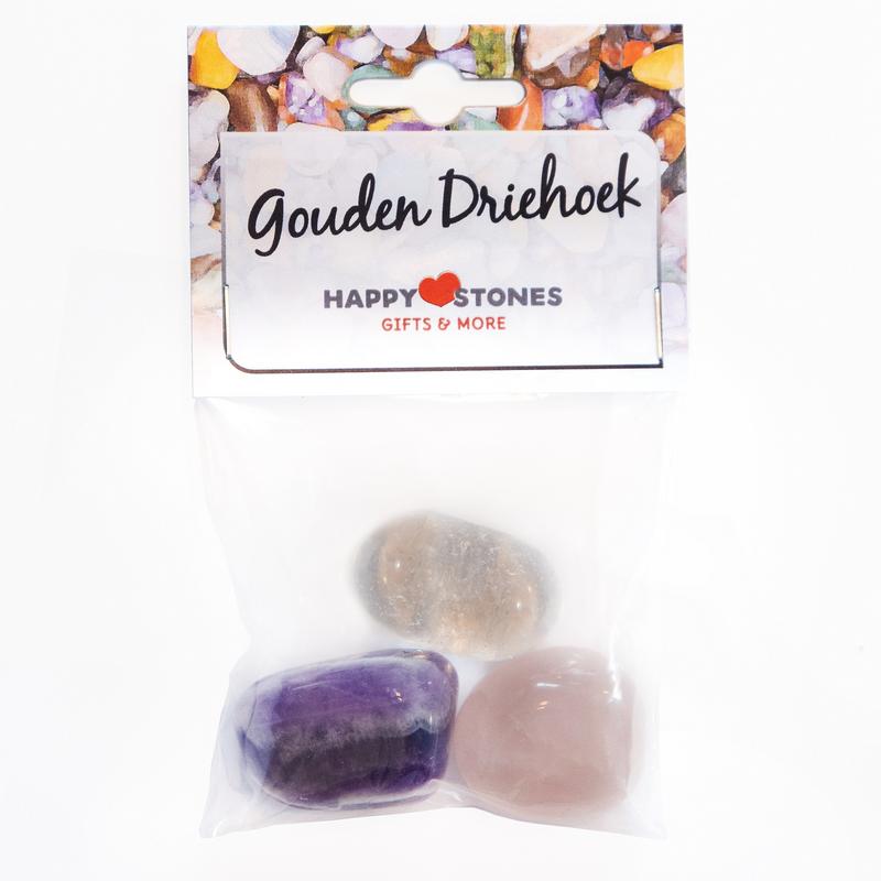 Set of three golden triangle stones from Happy Stones, decorative natural stones for crafts or home decor.