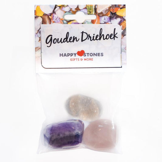 Happy Stones gouden driehoek stenen, set of 3, natural golden-colored decorative stones for crafts and home decor.