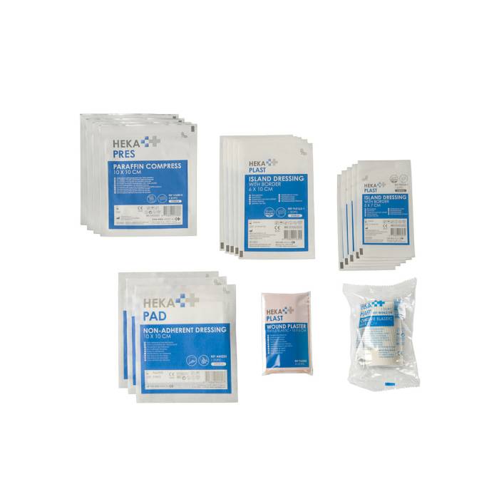 Heka Multi Flex Organizer for first aid supplies, schaaf- en brandwonden, compact emergency kit, EHBO set with multiple compartments.