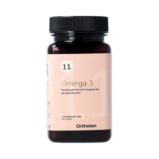 Ortholon Omega 3 Vetzuren capsules, dietary supplement with 30 softgel capsules for heart and brain health.