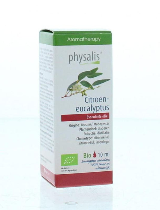 Physalis Citroeneucalyptus organic herbal preparation in a 10ml bottle, featuring citrus and eucalyptus ingredients.