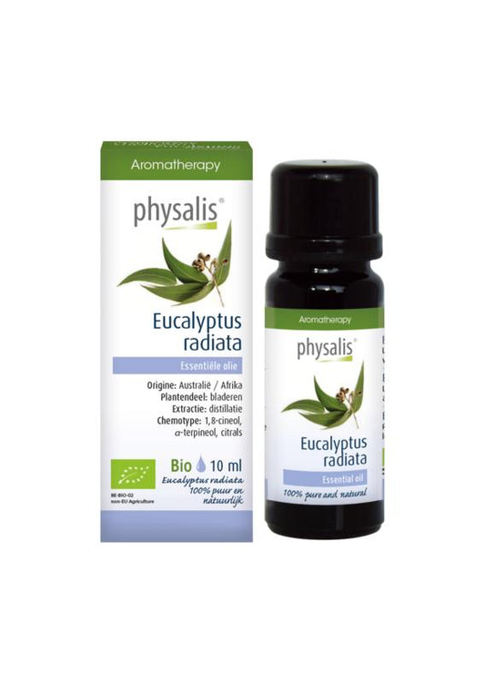 Physalis Eucalyptus radiata bio herbal preparation in a 10ml bottle, featuring eucalyptus leaves and natural ingredients.