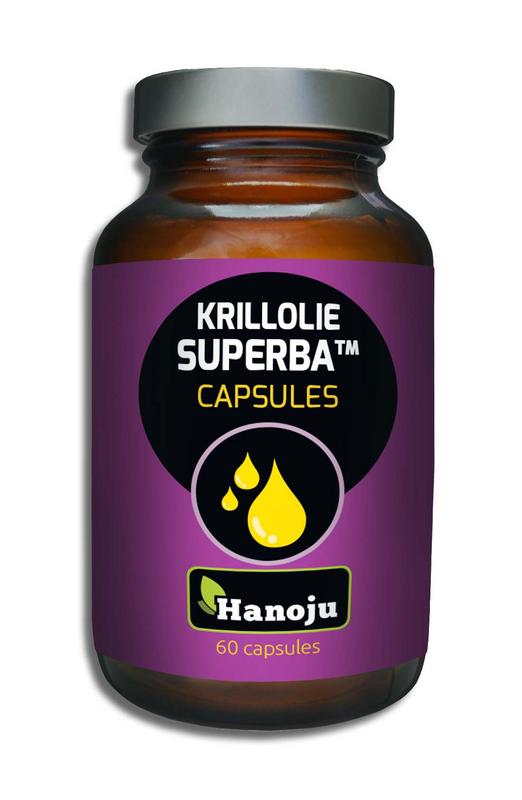 Hanoju Krill Oil 500mg vegetarian capsules, softgel supplements rich in omega fatty acids, displayed in a bottle.