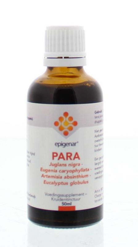 Bottle of Epigenar Support Kruidenpreparaten Para 50ml, herbal supplement in a clear dropper bottle with a white label.
