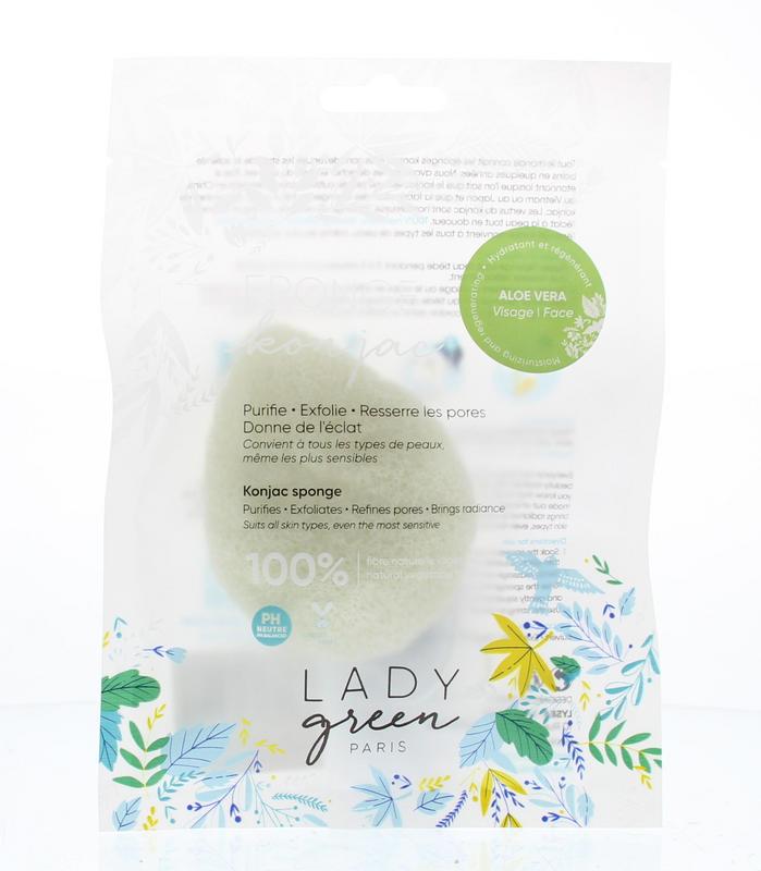 Lady Green green konjac facial sponge with aloe vera for gentle cleansing and exfoliation of the face.