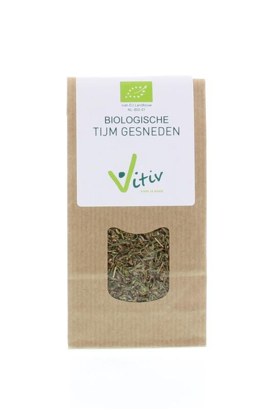 Vitiv Tijm gesneden, biologische kruiden in 25 gram verpakking, suitable for cooking and seasoning.