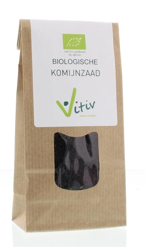 Vitiv Zwart komijnzaad bio in 100g package, organic black cumin seeds for cooking and seasoning.