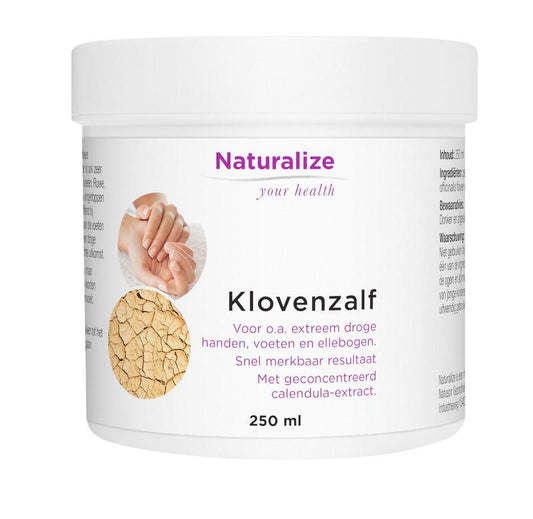 Naturalize Klovenzalf 250ml body care product bottle with white cap and label, designed for skin nourishment and natural skincare.