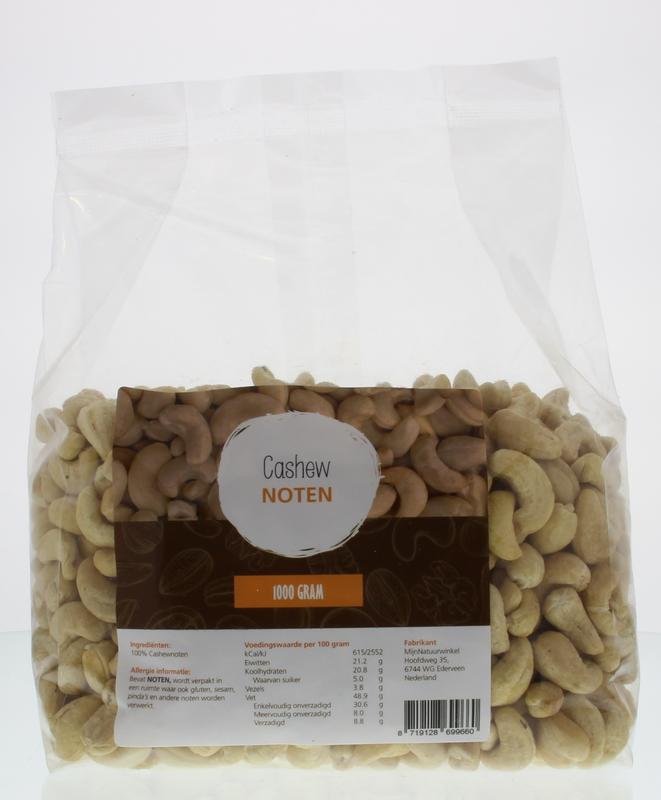 MijnNatuurwinkel cashewnoten in een open zak, 1 kg, gezonde snacks en tussendoortjes, natuurlijke noten voor gezond eten