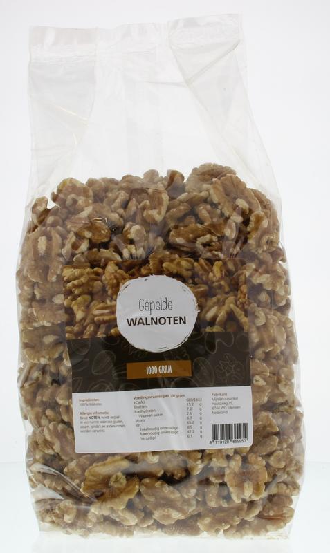 Raw Walnoten in 1kg bag from MijnNatuurwinkel, a healthy snack and natural nut product.