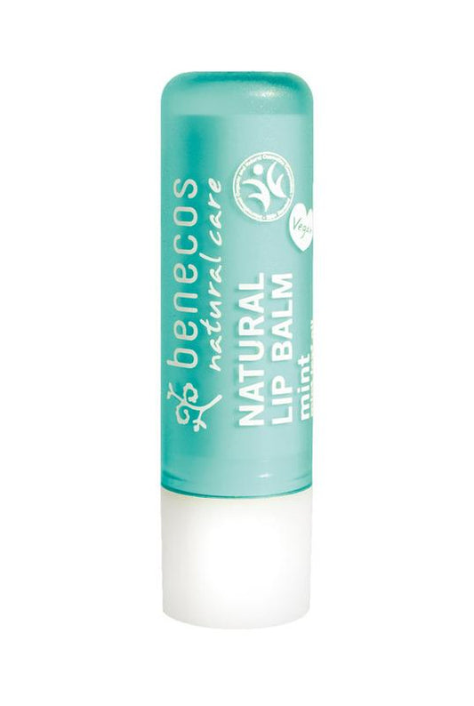 Benecos natural beauty mint lip balm in 4.70g container, natural lip care product with mint flavor, for smooth, moisturized lips.
